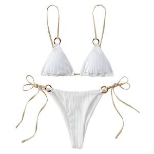 NWOT White Ribbed Bikini with Hoop Detail